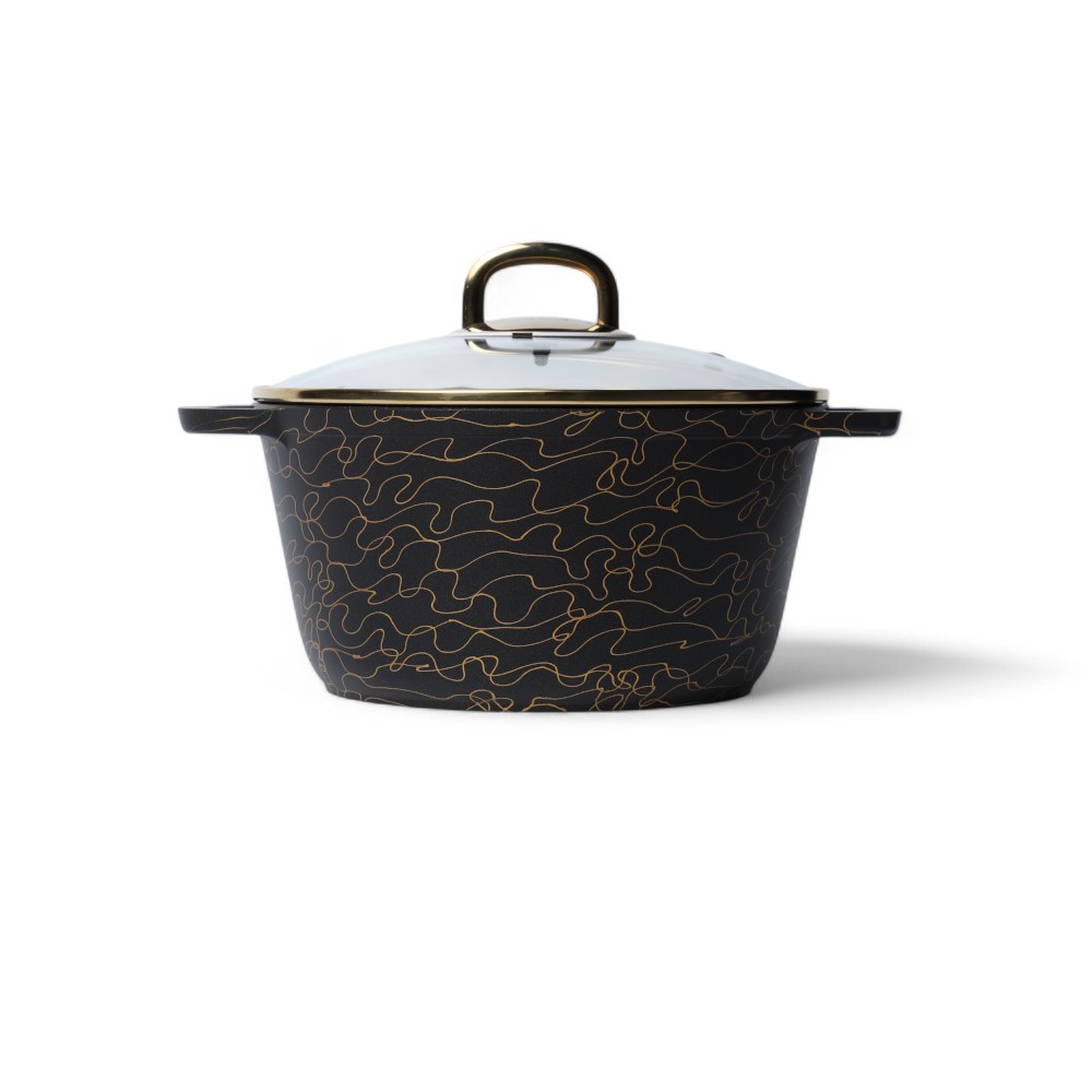 Кастрюля 4,5л со стеклянной крышкой, АП линия "Грация" (черный/золото) кчз45а