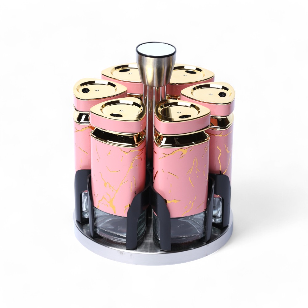 Набор банок стеклянный 6 pcs L1025DHJ Мраморный DB-95-10 Розовый