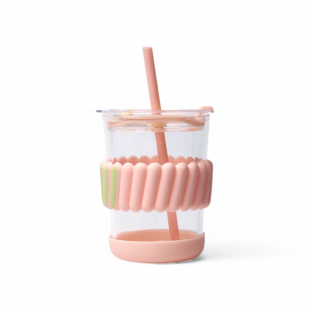 Cтакан стеклянный с трубочкой Розовый 440 мл DB-104-9