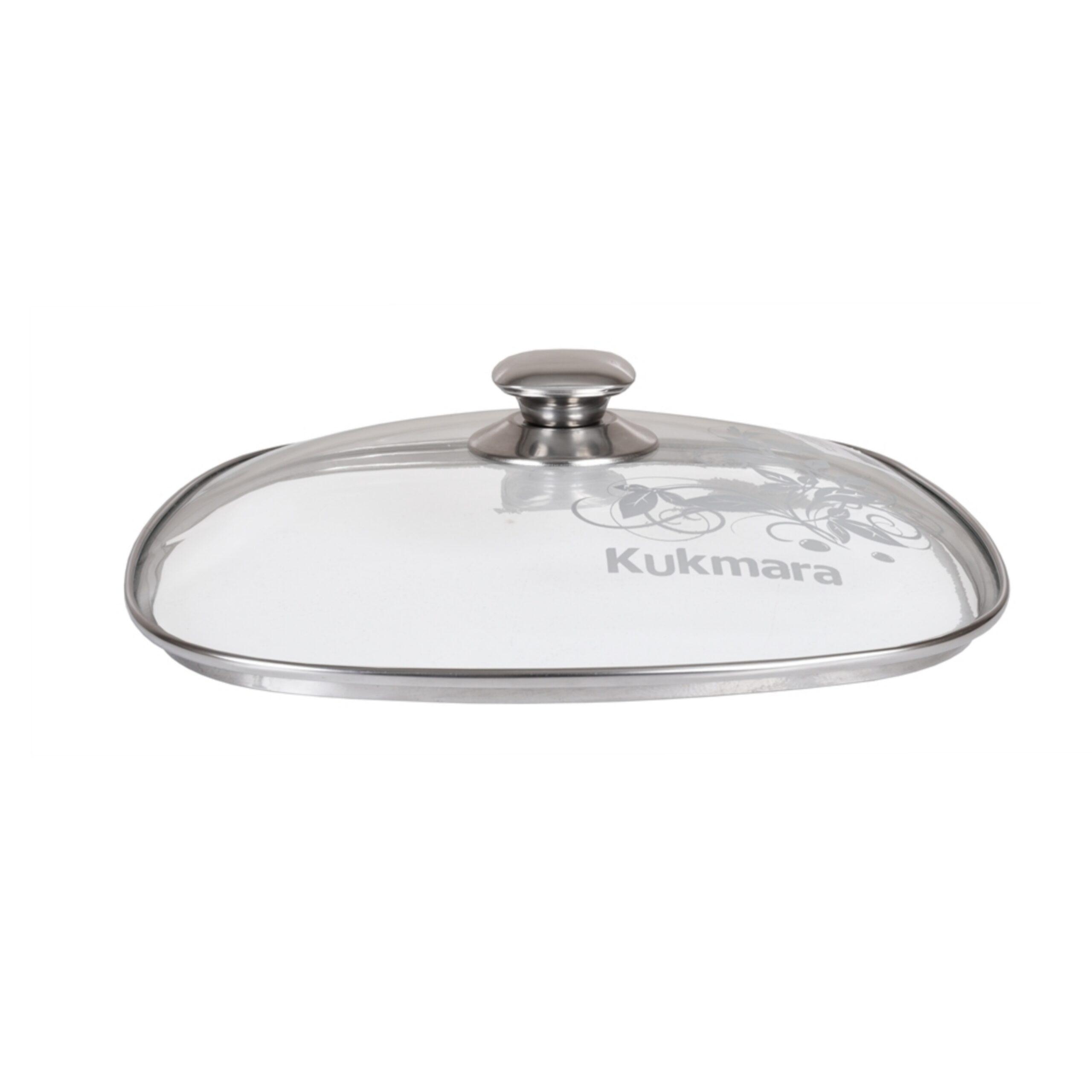 Крышка стеклянная квадратная 280мм, с ободом и ручкой из нерж. стали, деколь серая с28-2т112