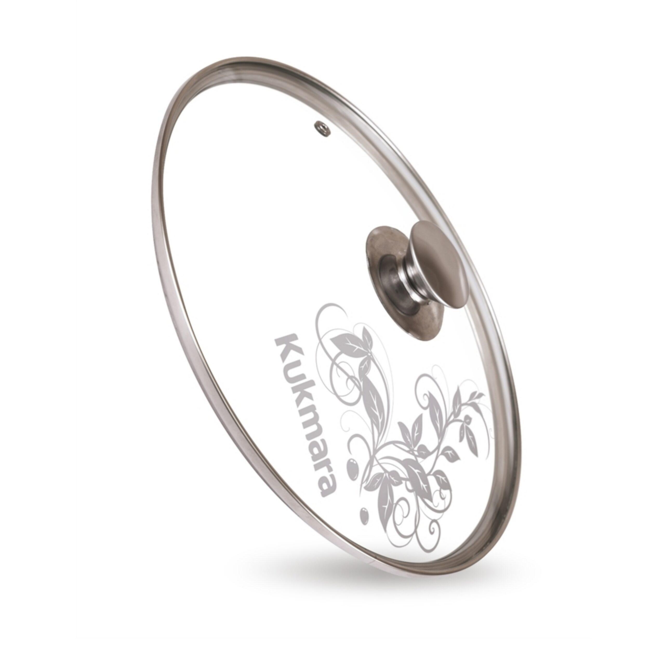 Стеклянная крышка с ручкой из нерж. стали /280мм/ с ободом, деколь серая с28т112