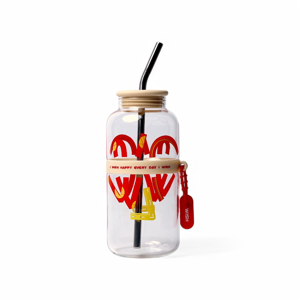 Cтакан стеклянный с трубочкой Бежевый 730 мл DB-104-2