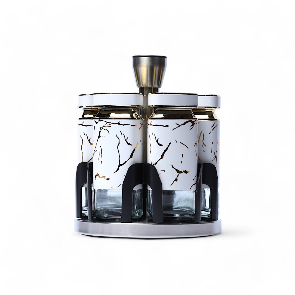 Набор банок стеклянный 6 pcs L1025DGJ Мраморный DB-95-10 Белый