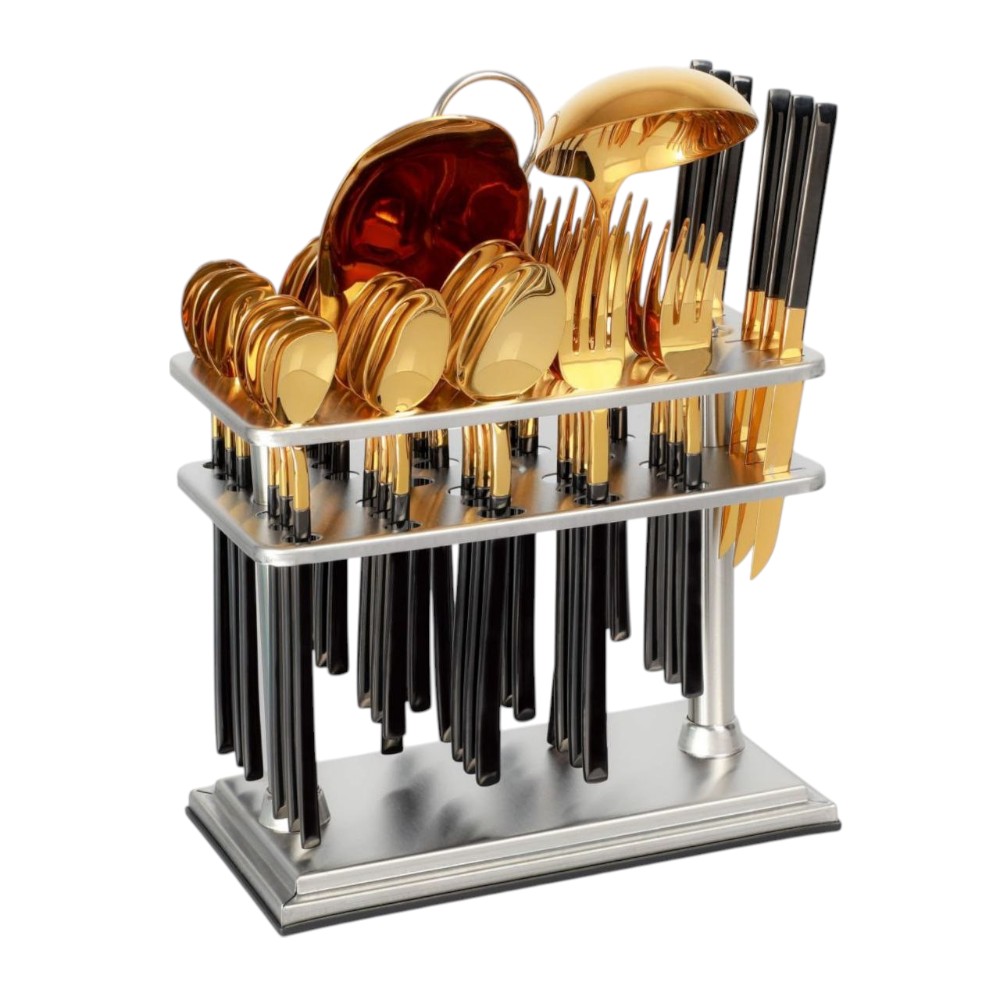 Набор ложек и вилок 38 pcs золотой с Черный ручкой CUT-38-3