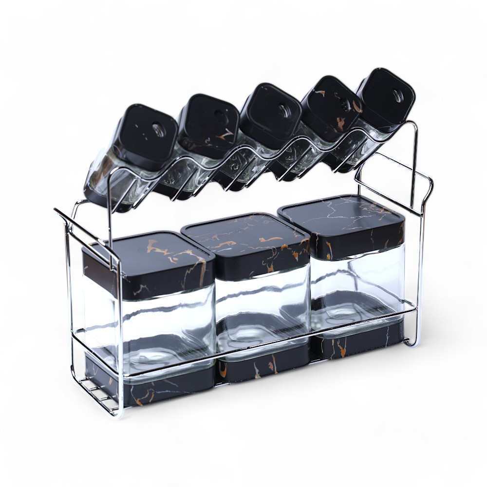 Набор банок стеклянный 8 pcs GW1016BJ Мраморный DB-95-16 Черный