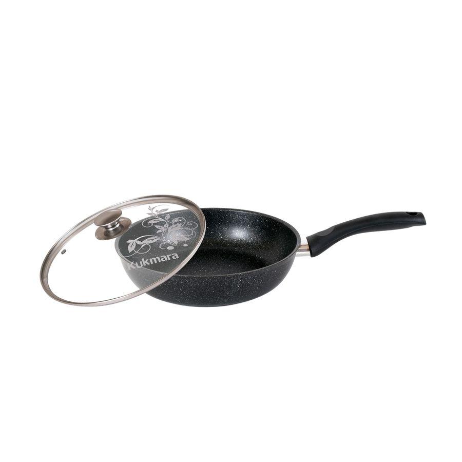 Сковорода 240/60мм с ручкой, стекл. крышкой, АП (темный мрамор) смт24603а