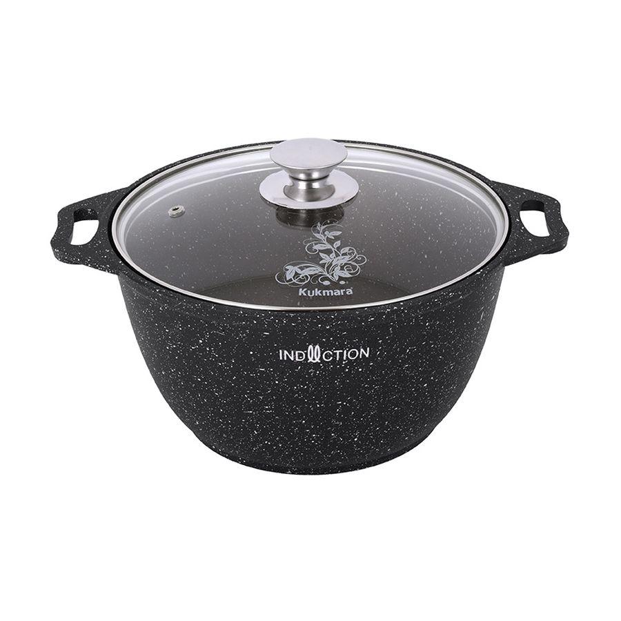 Кастрюля 2л со стеклянной крышкой АП, (темный мрамор), линия "Marble Induction" кмти22а